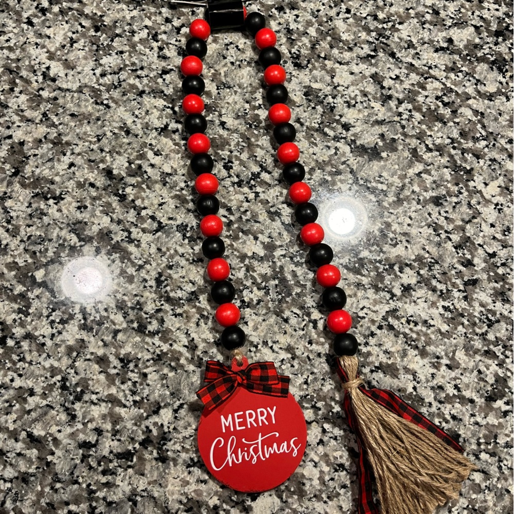 New! Red and black Merry Christmas decorative wooden bead garland